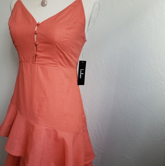 Lulus Coral/Orange ruffle summer dress - Picture 9 of 9